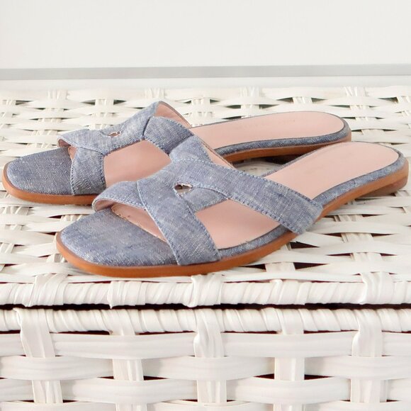 Anthropologie Avec Les Filles Blaye Chambray Slide Sandals Flip Flops Flats 7 - Picture 13 of 16